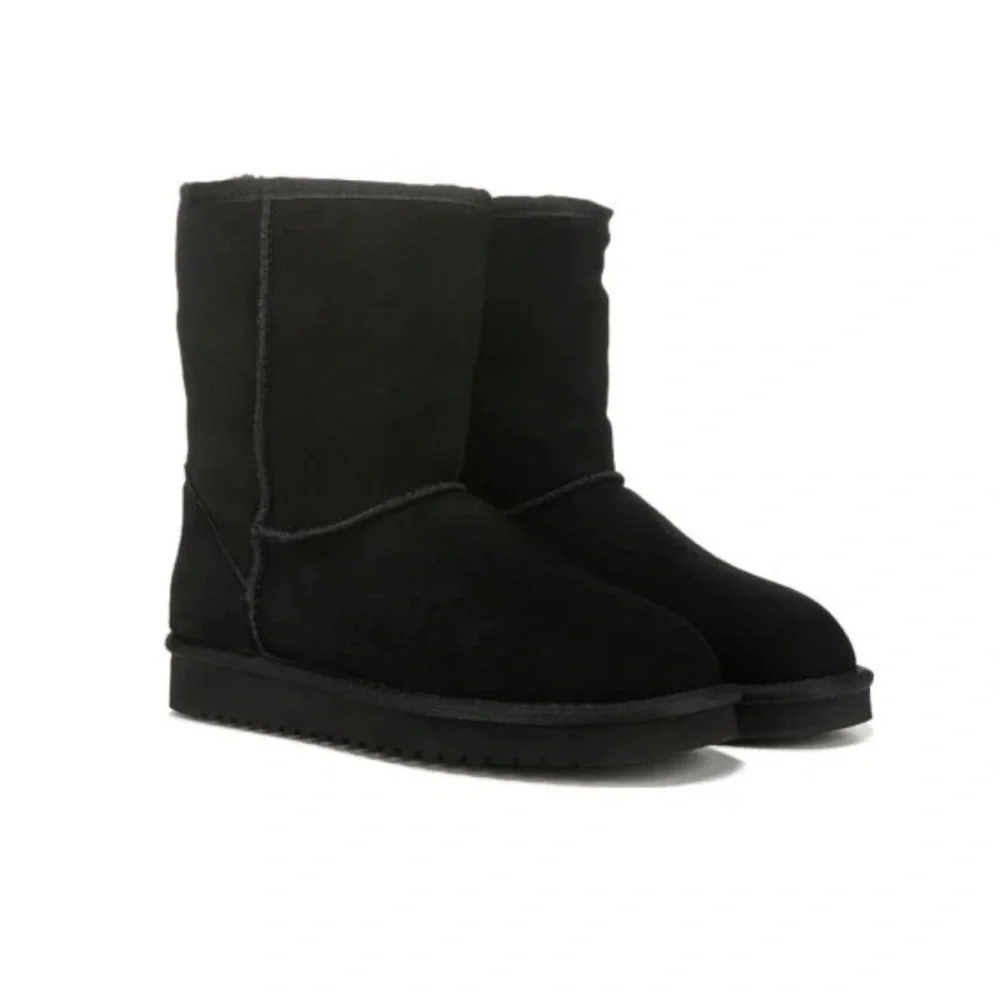Koolaburra By UGG Size 4 Black Suede Short Winter Boots‎ Neutral Fur Lined Retro